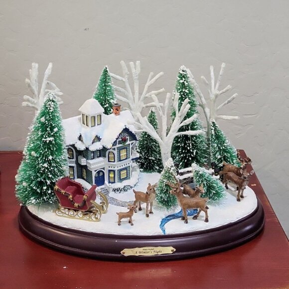 Thomas Kinkade Illuminated Musical Table Topper A Winters Night 1990's - Picture 2 of 11